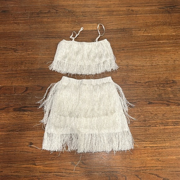 SHEIN Dresses & Skirts - SHEIN Fringe White Skirt and Cropped Tank Set fringe
